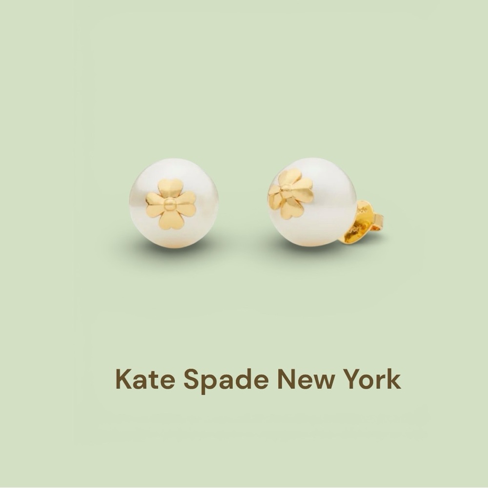 Kate Spade New York Imitation Pearl Stud Earrings NWT $69 Retail Cream/Gold